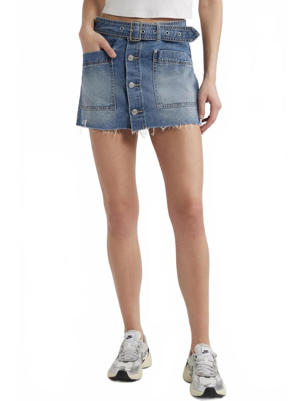 PTCL Sierra Belted Button-Up Mini Denim Skirt Light Wash NWT XS